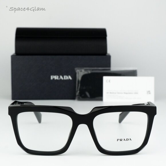 BRAND NEW Prada PRA19V 16K1O1 Black Square Demo Women Eyeglasses - Picture 3 of 8